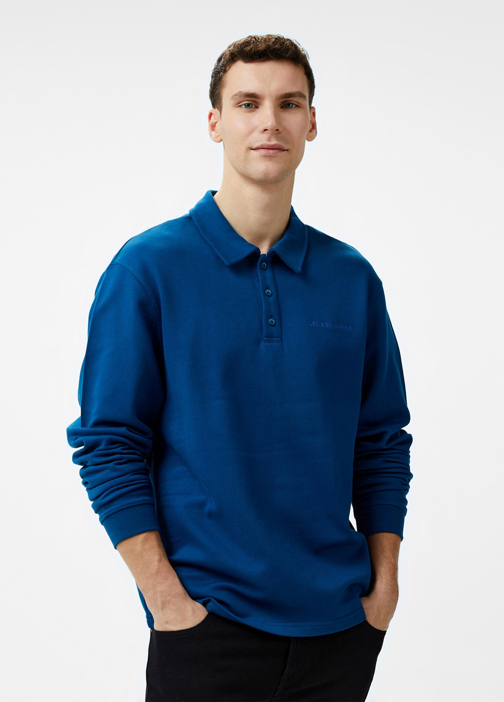 Темно-голубой футболка-поло для мужчин Les Benjamins однотонная