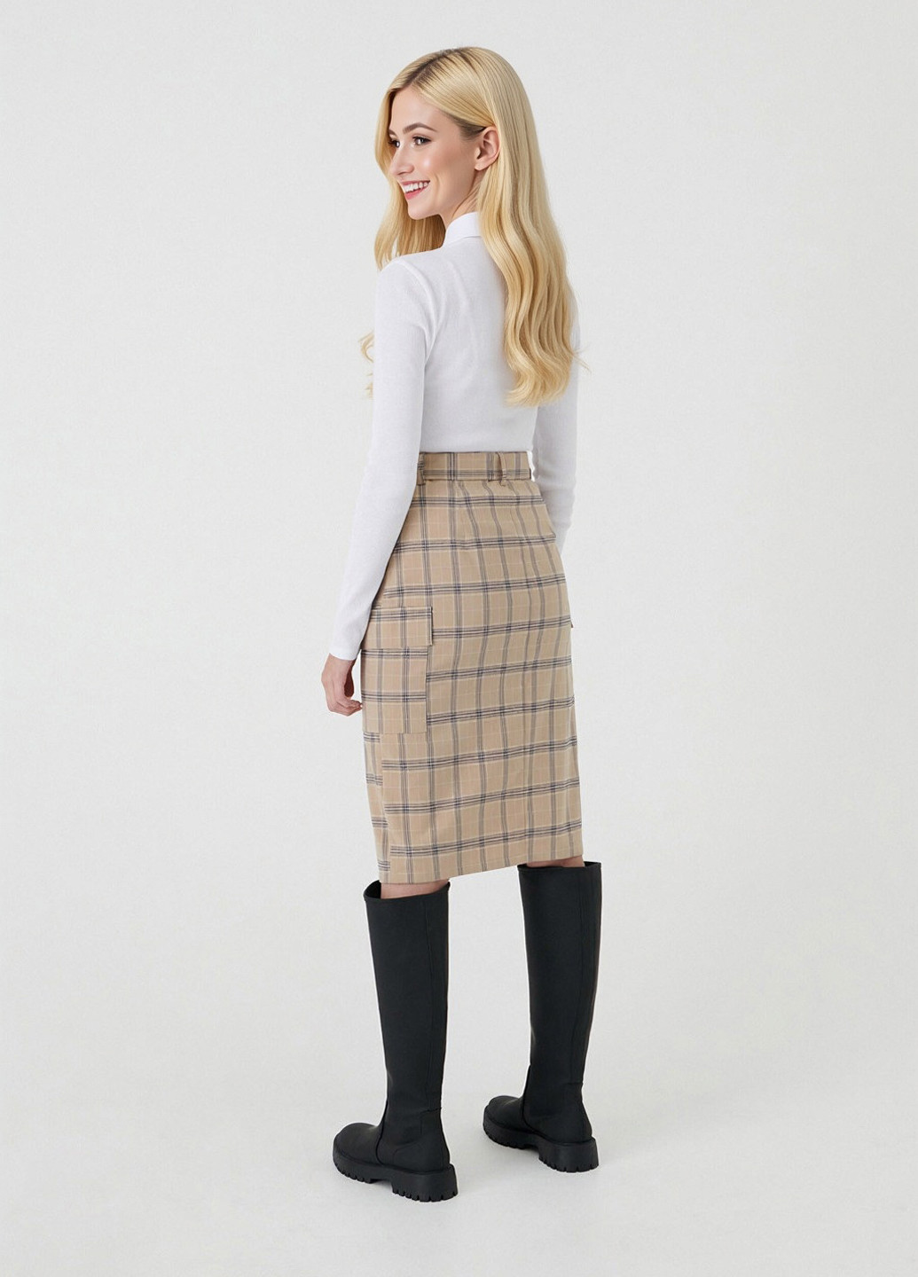 Бежевая кэжуал в клетку юбка Sinsay