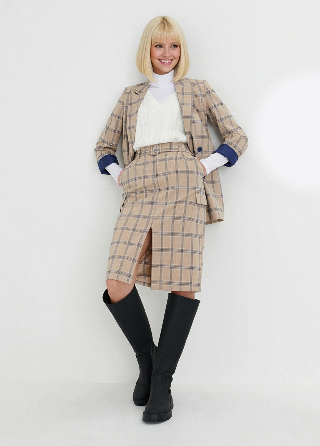 Бежевая кэжуал в клетку юбка Sinsay