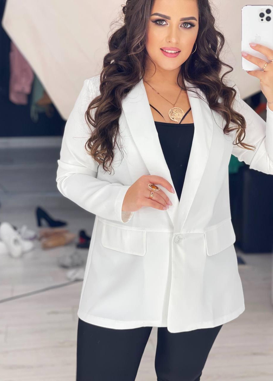 Женский классический пиджак с отложным воротником из крепкостюмки белого цвета р.50 378923 New Trend белый