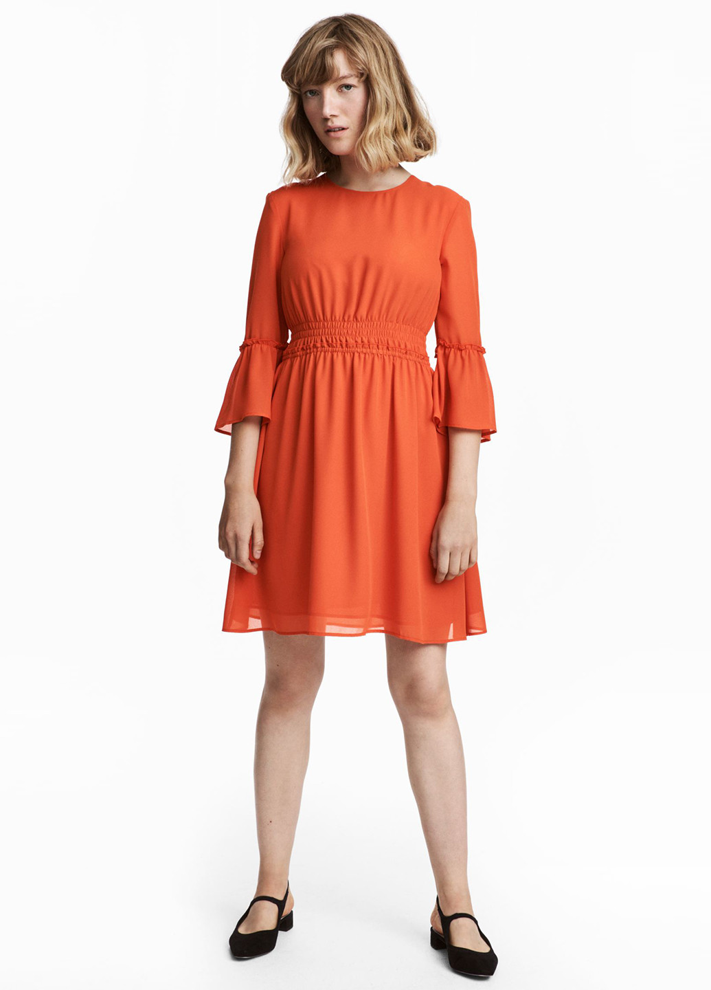 Оранжевое кэжуал платье клеш H&M однотонное