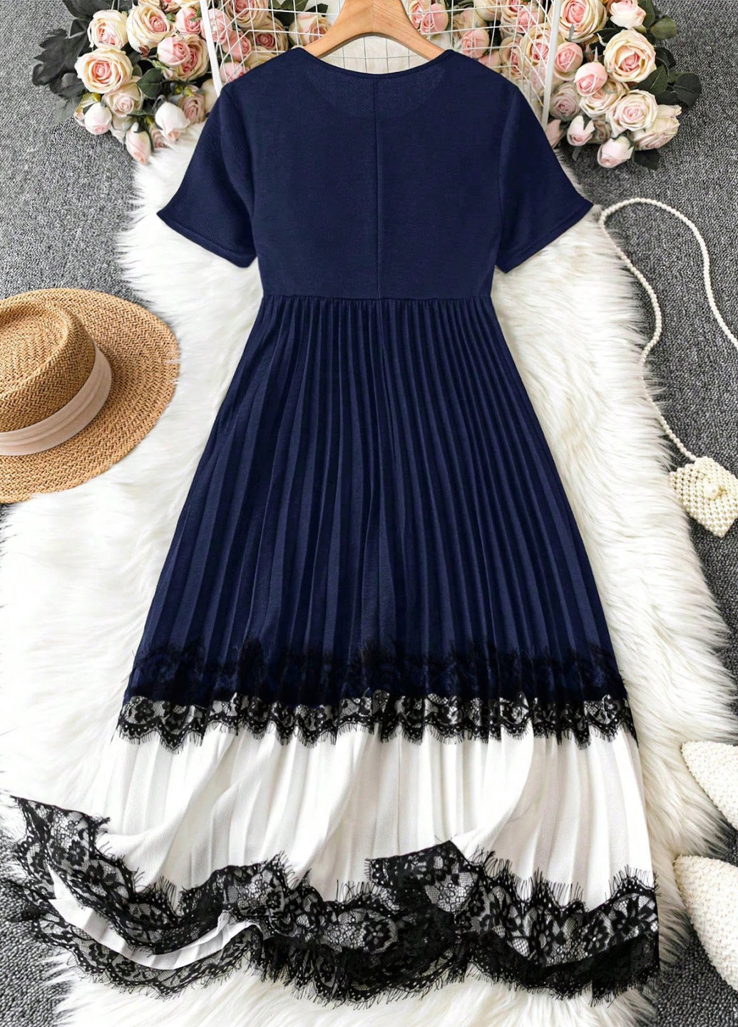 Темно-синя кежуал сукня плісована SHEIN колор блок