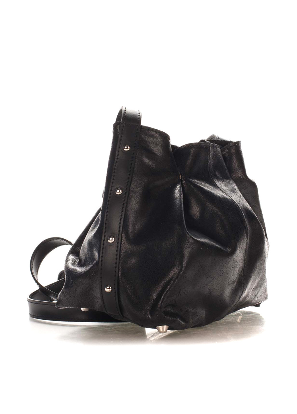 Сумка Genuine Leather сумка-мішок однотонна чорна кежуал
