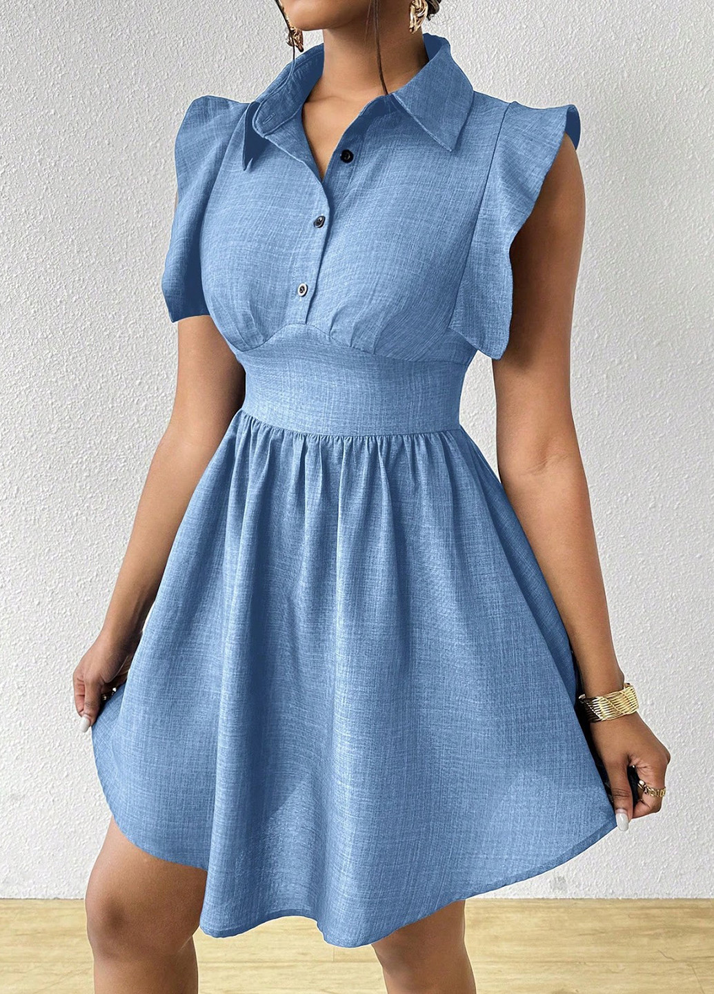 Голубое кэжуал платье клеш SHEIN меланжевое