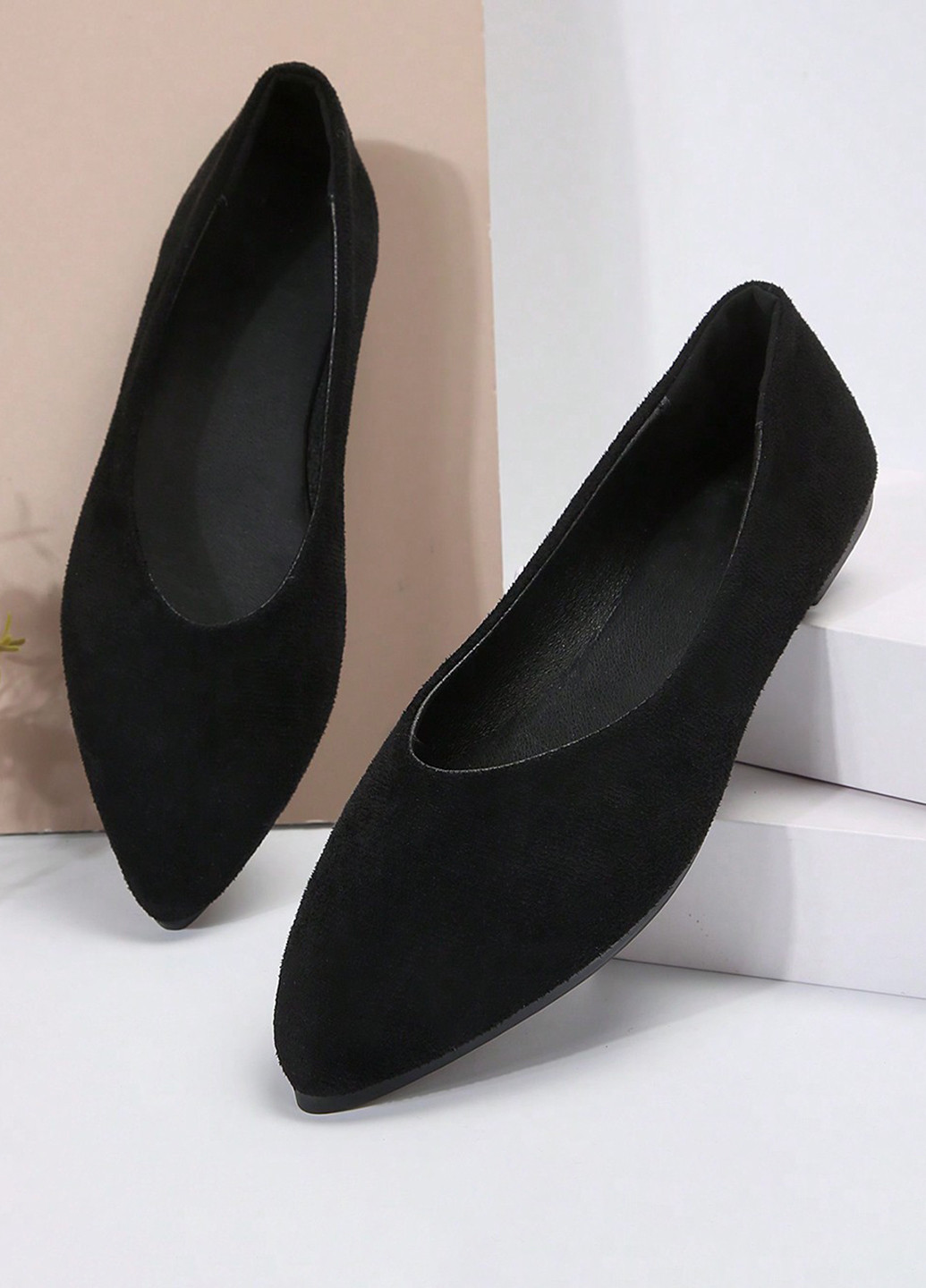 Жіночі балетки SHEIN | чорні однотонні без декору текстиль (341532772)