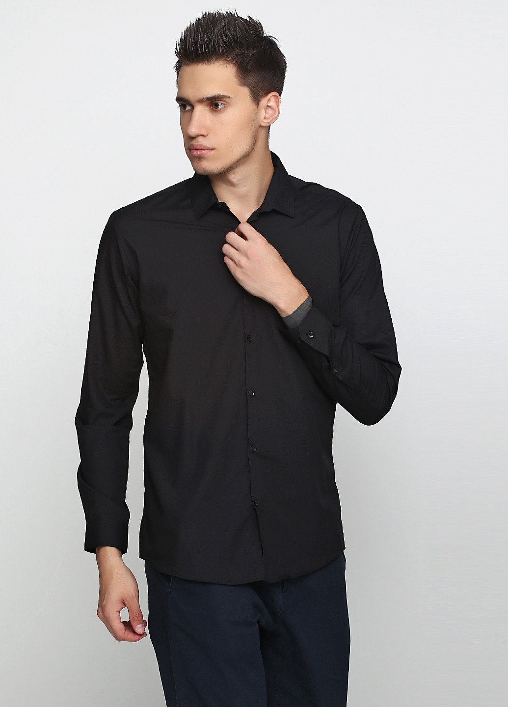 Черная классическая рубашка однотонная Cedarwood State с длинным рукавом