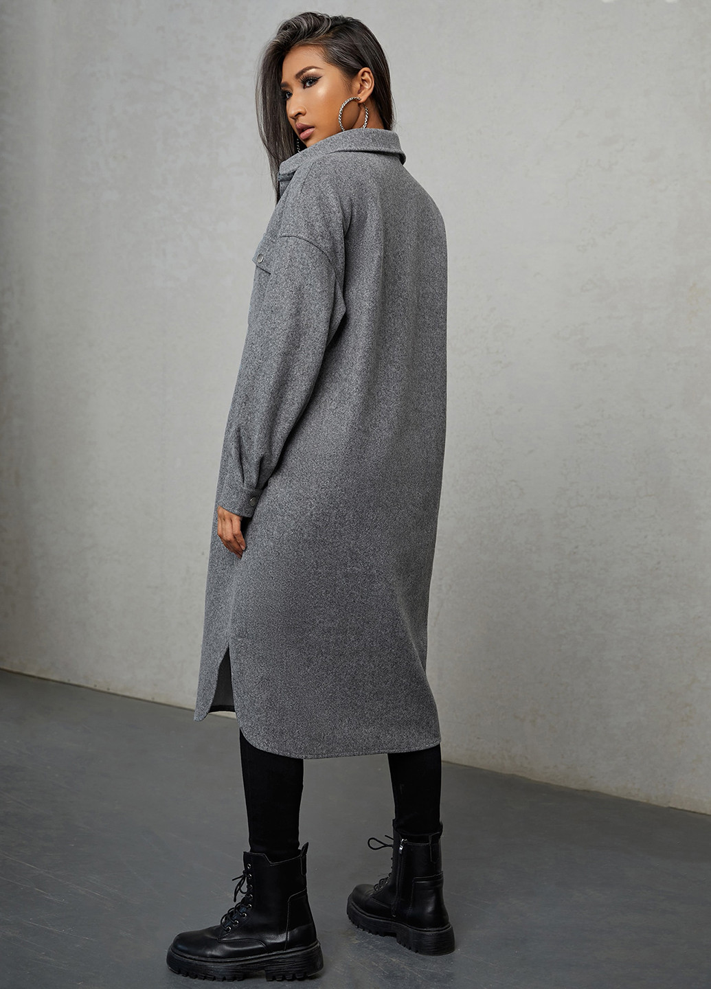 Серое демисезонное Пальто пальто-рубашка SHEIN