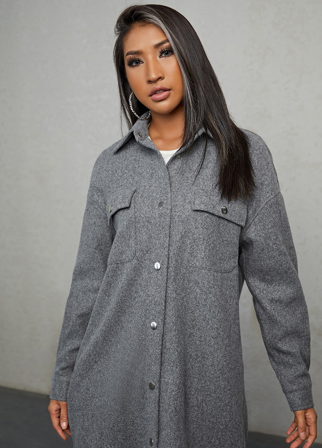Серое демисезонное Пальто пальто-рубашка SHEIN
