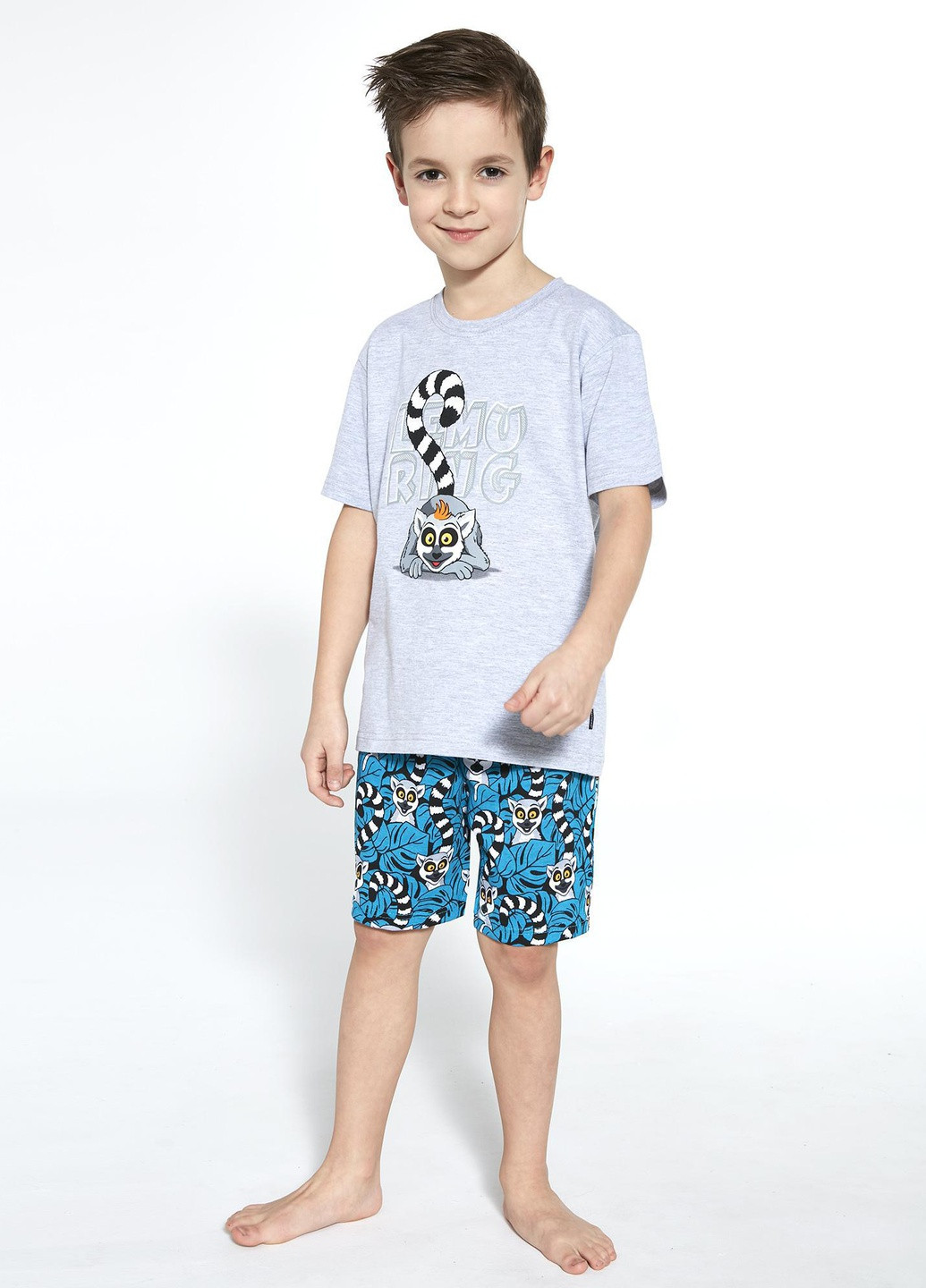Серая всесезон пижама для мальчиков 95 lemuring 789-21 футболка + шорты Cornette