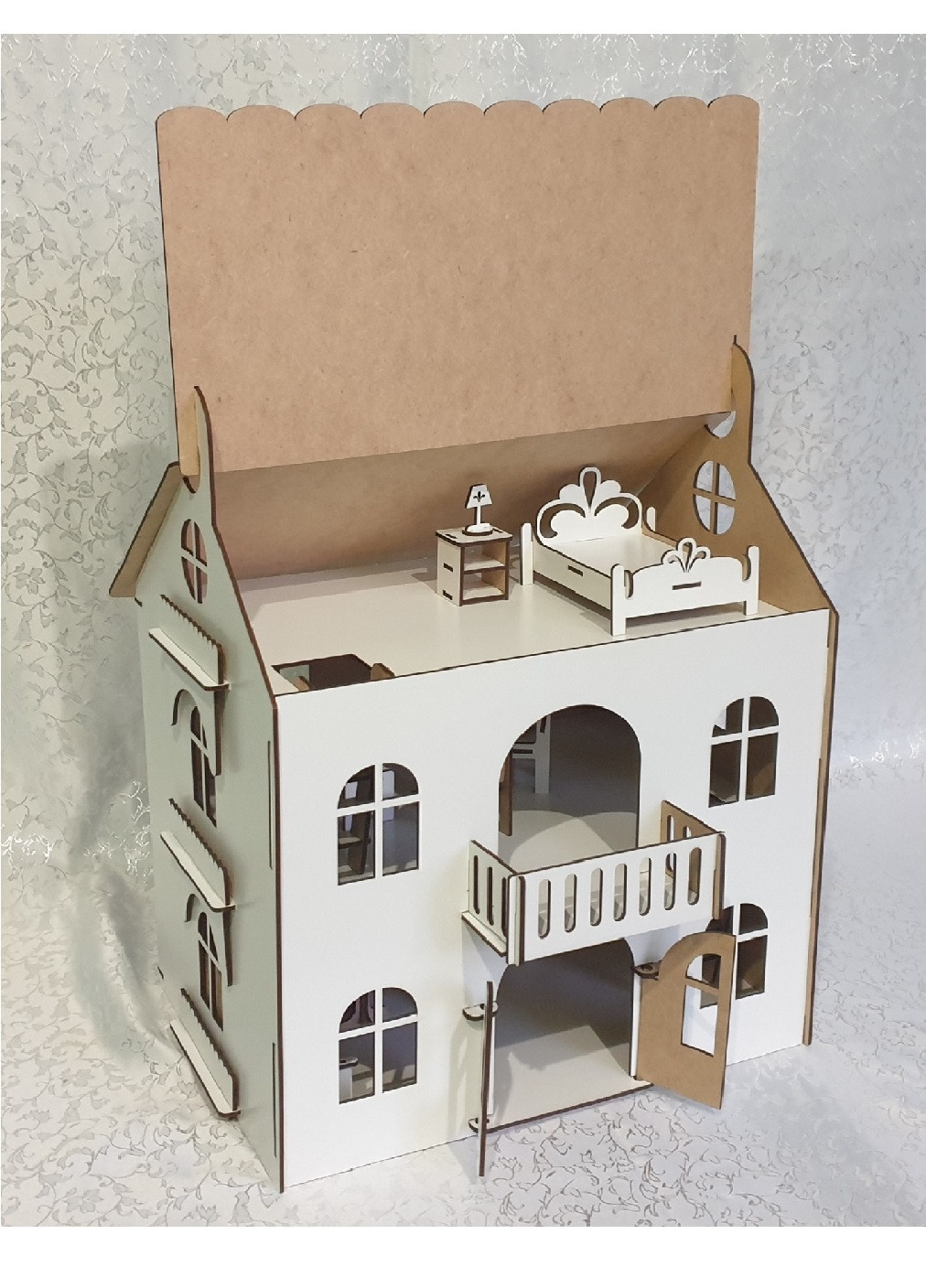 Трехэтажный кукольный домик для игрушек ручной работы из дерева с массандрой для ребенка с мебелью 49х21х50 см (473129-Prob) Unbranded (253918803)