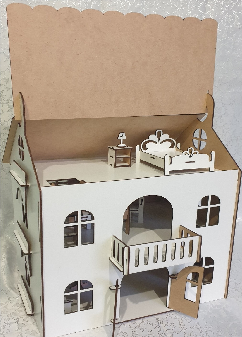 Трехэтажный кукольный домик для игрушек ручной работы из дерева с массандрой для ребенка с мебелью 49х21х50 см (473129-Prob) Unbranded (253918803)