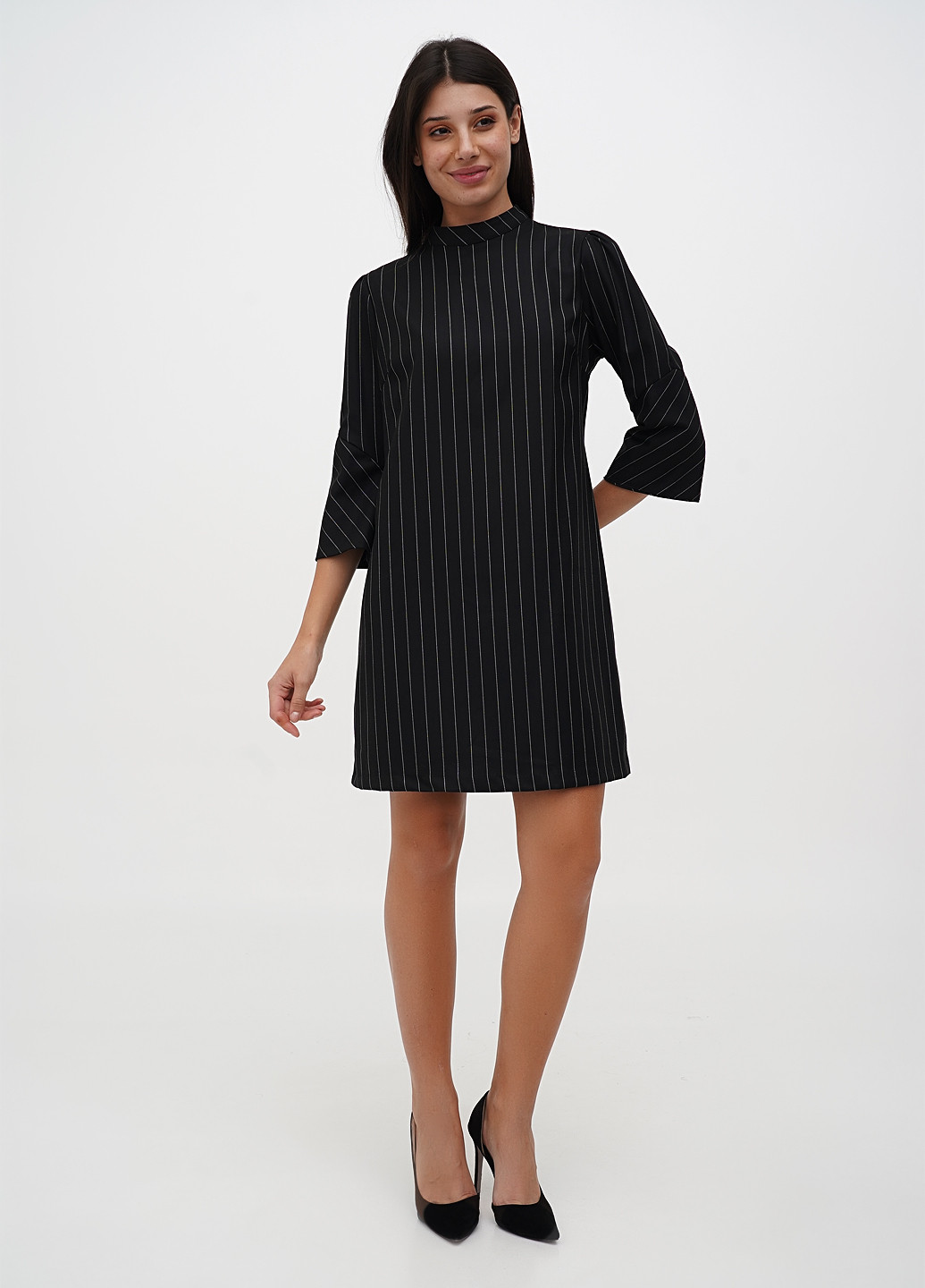 Черное кэжуал платье Sassofono в полоску