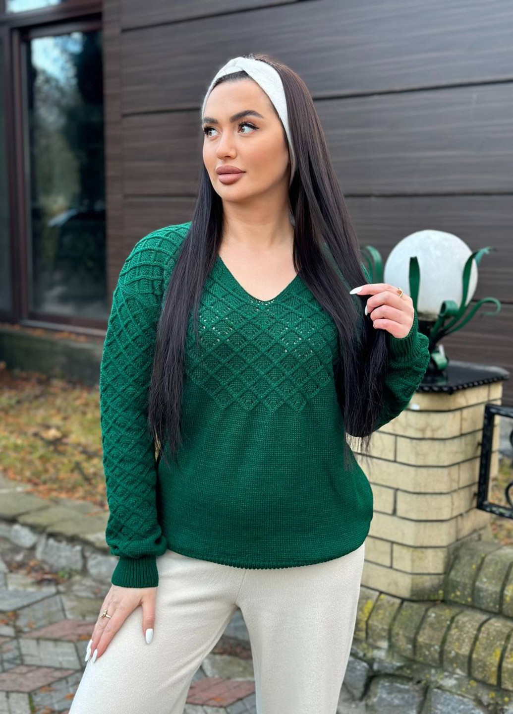 Темно-зелений демісезонний пуловер пуловер No Brand