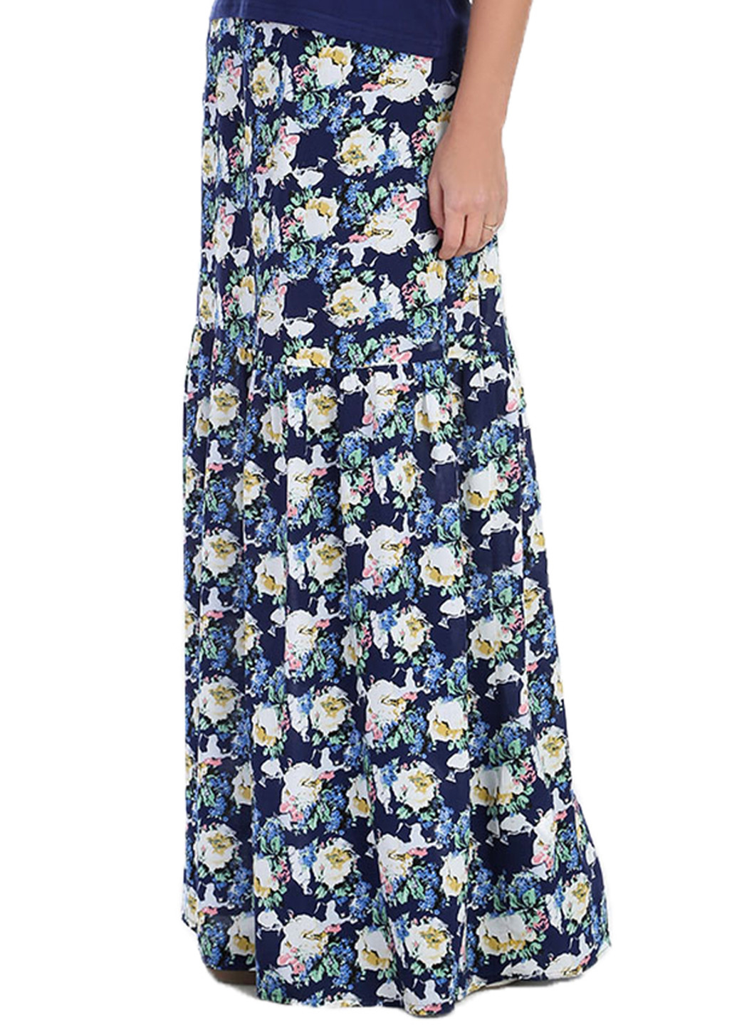 Темно-синяя кэжуал цветочной расцветки юбка Яavin макси