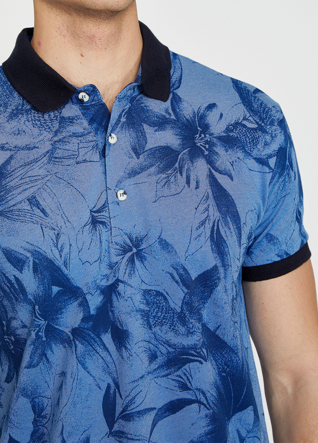 Голубой футболка-поло для мужчин KOTON с цветочным принтом