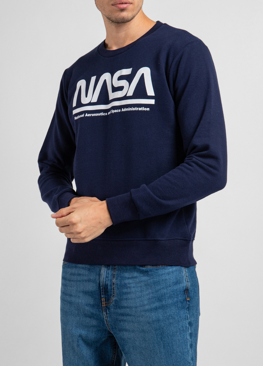 Черный свитшот с логотипом Nasa - крой однотонный темно-синий кэжуал - (251176486)
