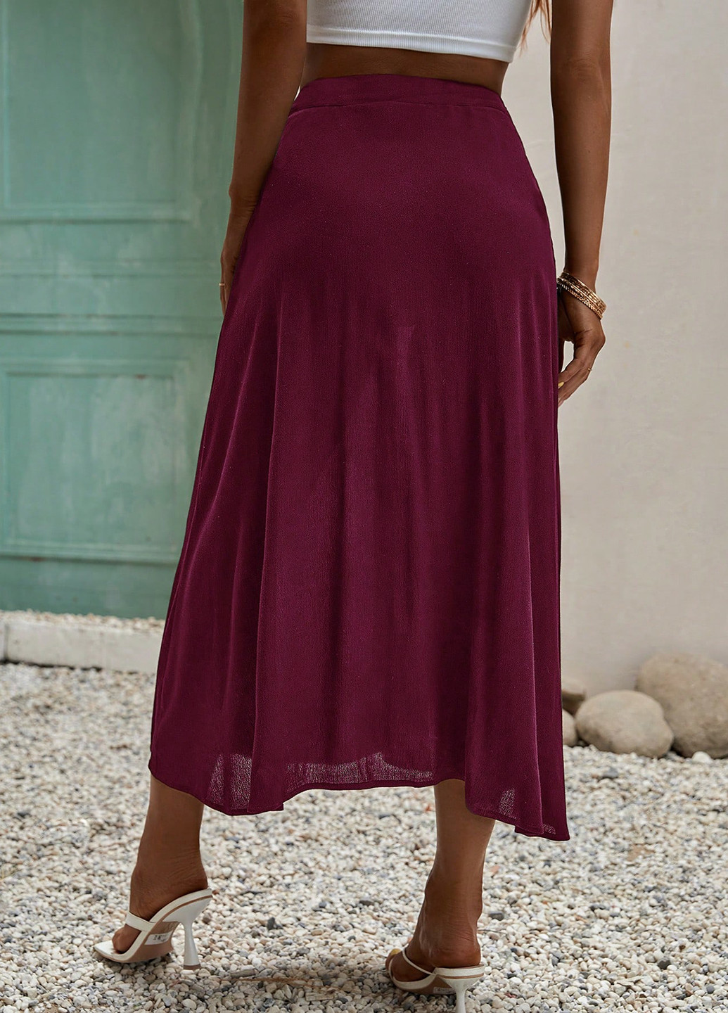 Бордовая кэжуал однотонная юбка SHEIN а-силуэта (трапеция)