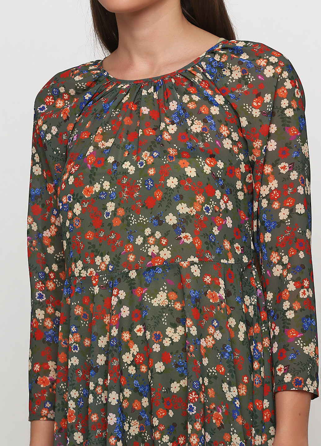 Оливковое (хаки) кэжуал платье клеш Kristina Mamedova с цветочным принтом