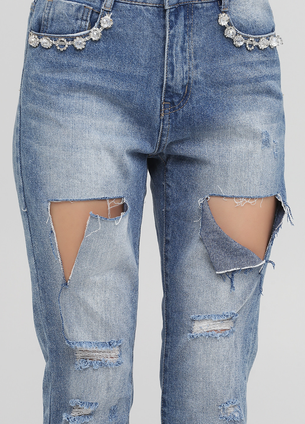 Голубые демисезонные укороченные, зауженные джинсы Lumina