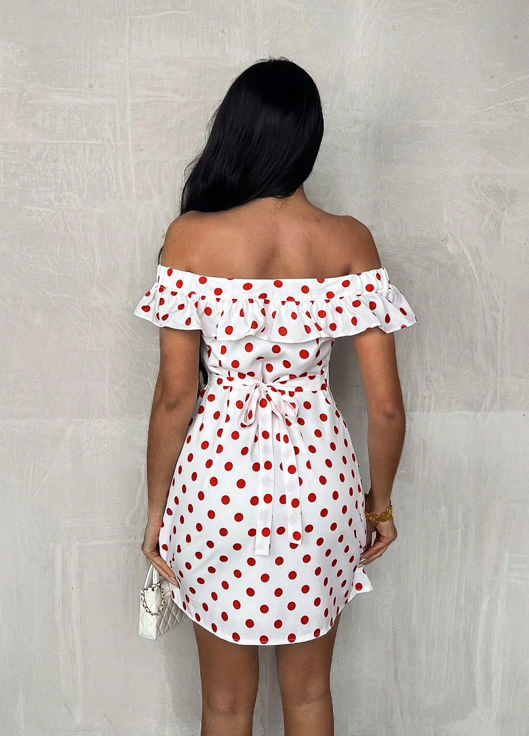 Белое кэжуал платье с открытыми плечами, с открытой спиной, а-силуэт SHEIN в горошек