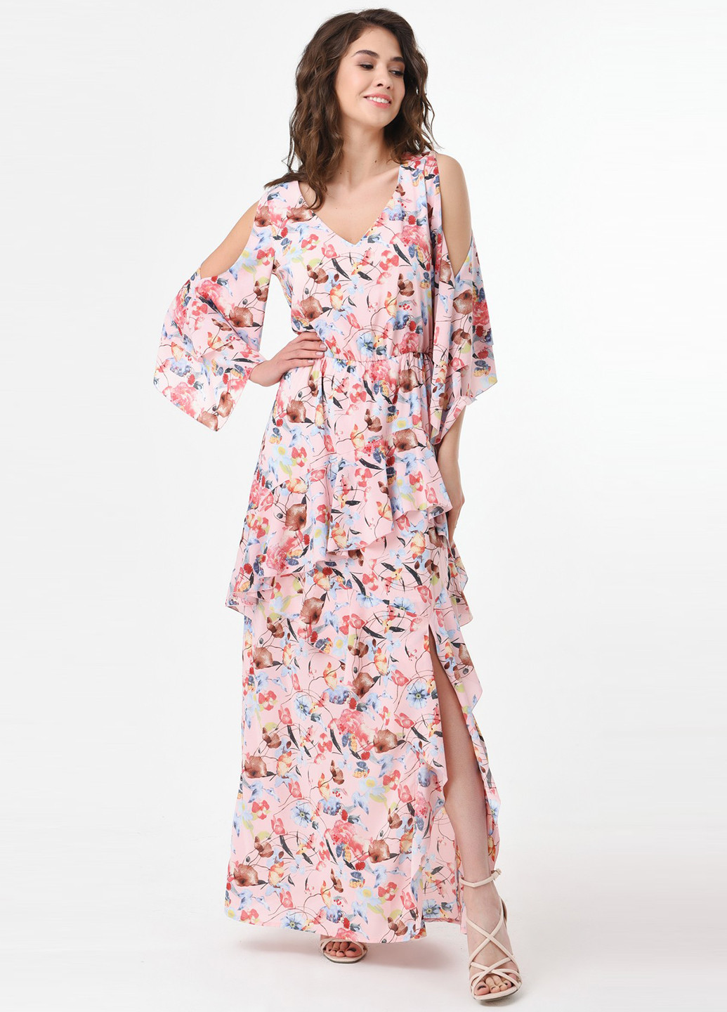 Розовое кэжуал платье RicaMare с цветочным принтом