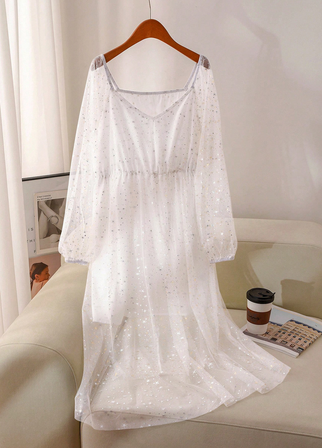 Белое праздничный, кэжуал платье а-силуэт SHEIN звезды