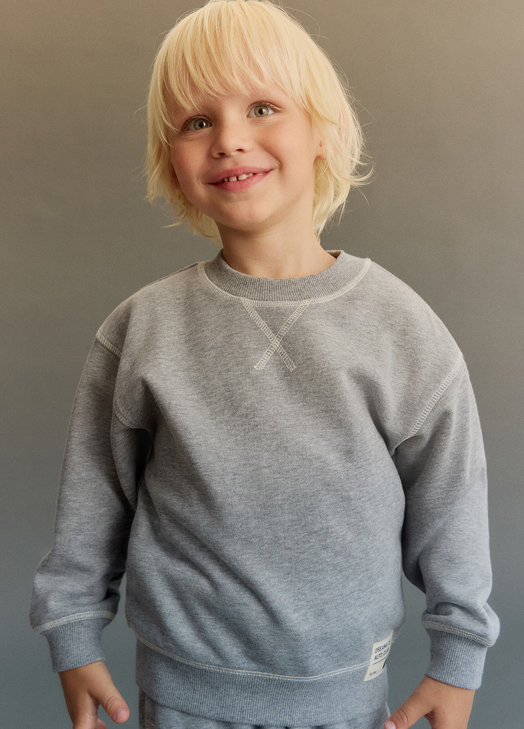 H&M світшот меланж світло-сірий кежуал бавовна, трикотаж