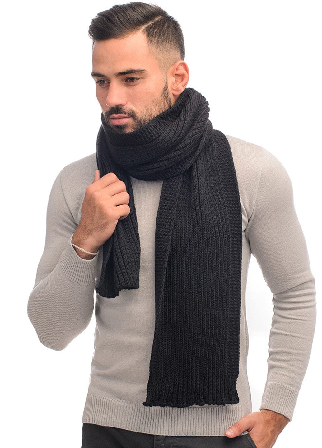 Шерстяной мужской шарф SVTR однотонный чёрный кэжуал шерсть