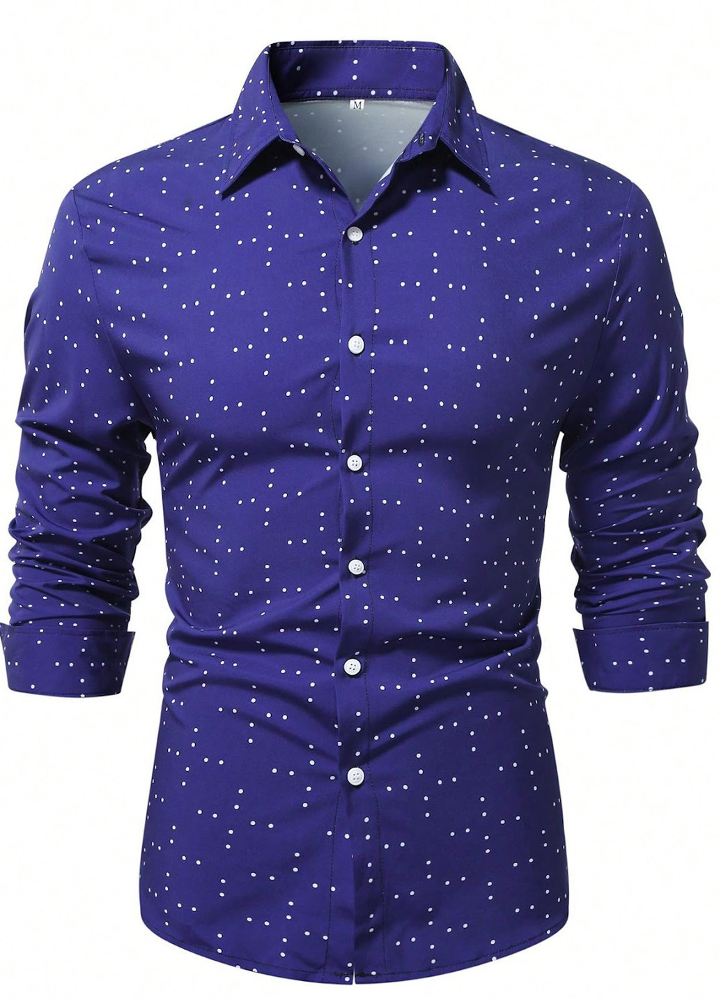 Темно-синяя кэжуал, классическая рубашка в горошек SHEIN