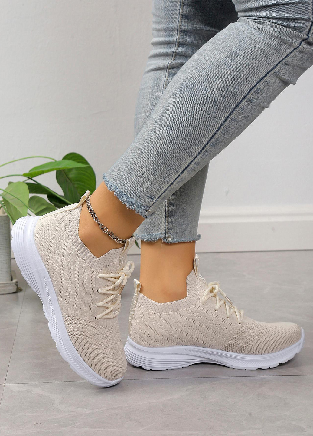 Кроссовки SHEIN бежевые демисезоны (365957446)