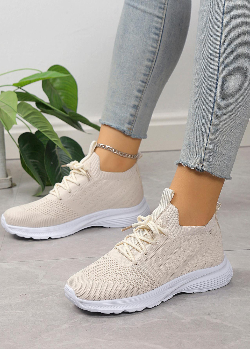 Кроссовки SHEIN бежевые демисезоны (365957446)