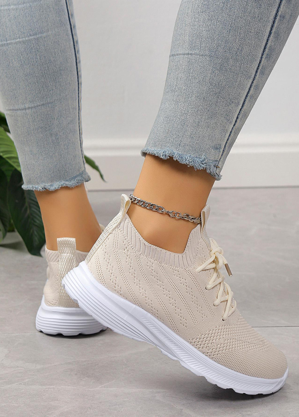 Кроссовки SHEIN бежевые демисезоны (365957446)