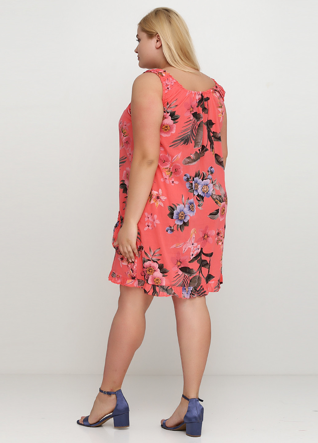 Коралловое кэжуал платье Moda с цветочным принтом