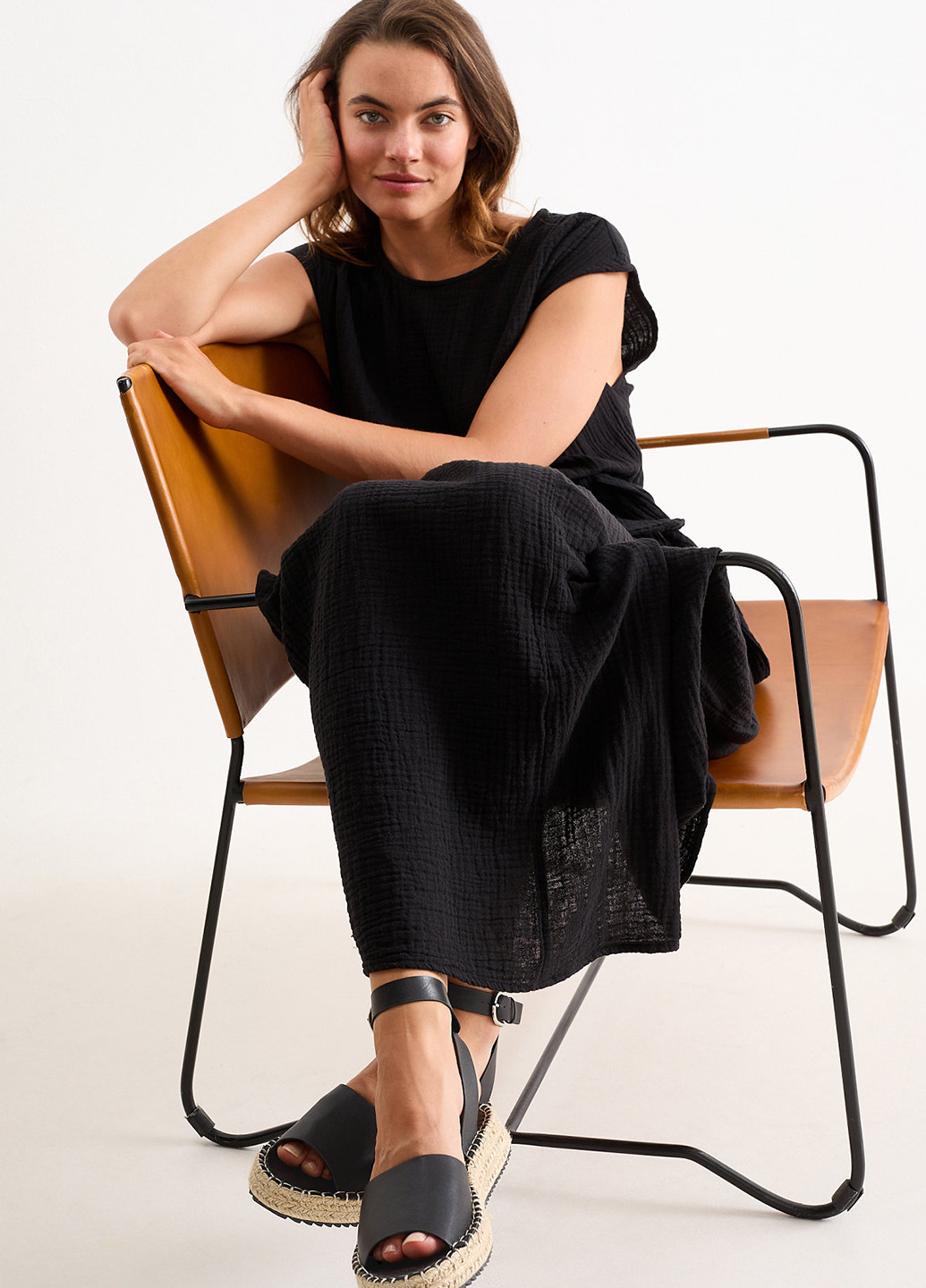 Черные босоножки C&A с ремешком на плетеной подошве