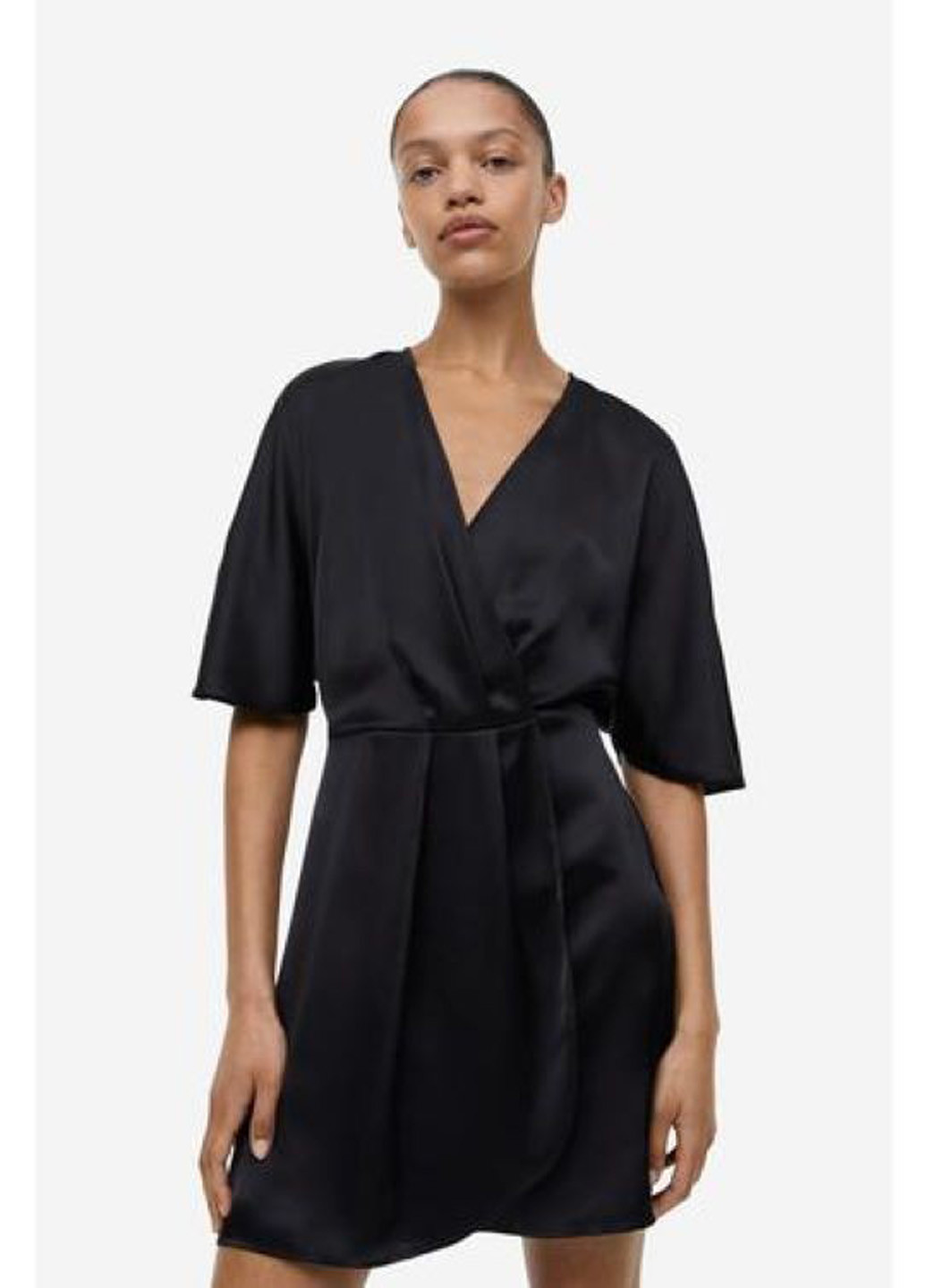 Чорна коктейльна, кежуал сукня на запах H&M однотонна