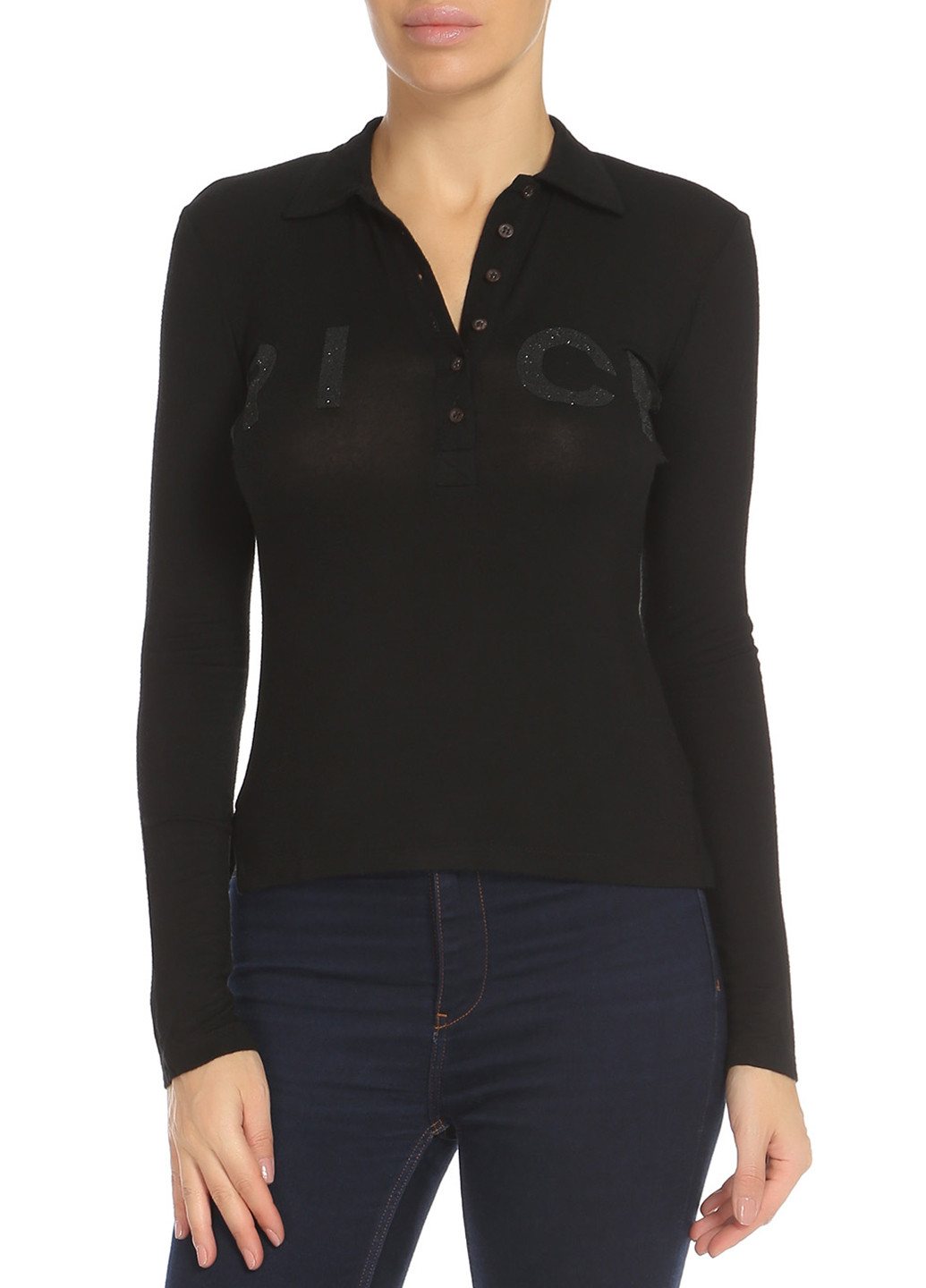 Черная женская футболка-поло Richmond однотонная