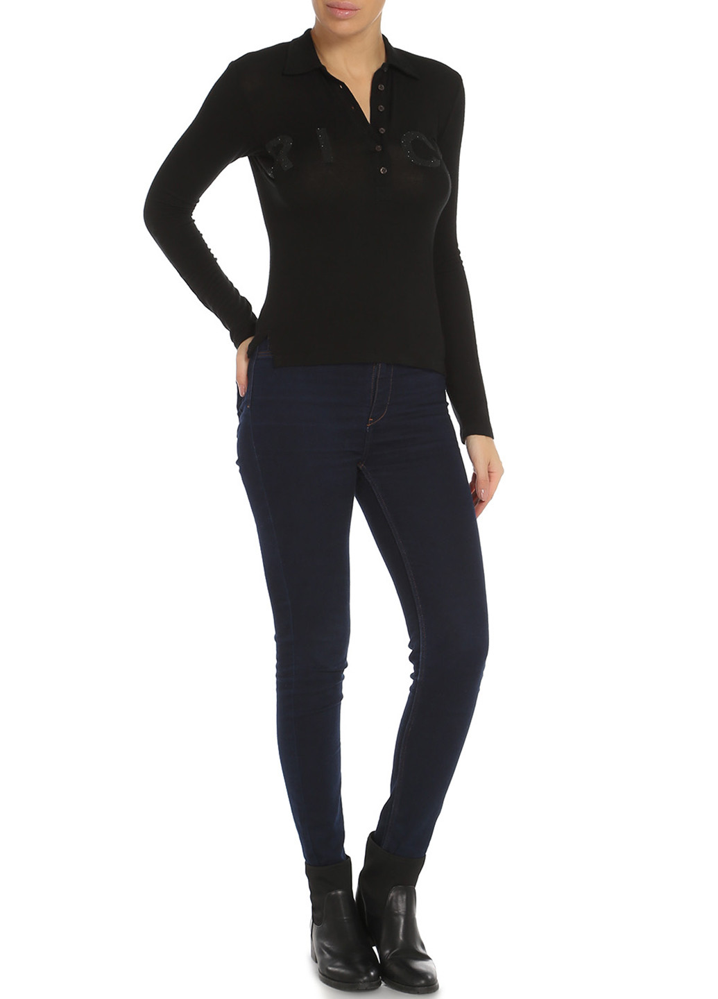 Черная женская футболка-поло Richmond однотонная