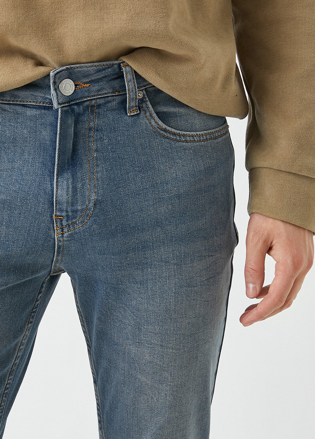 Джинси KOTON завужені однотонні сіро-сині джинсові бавовна