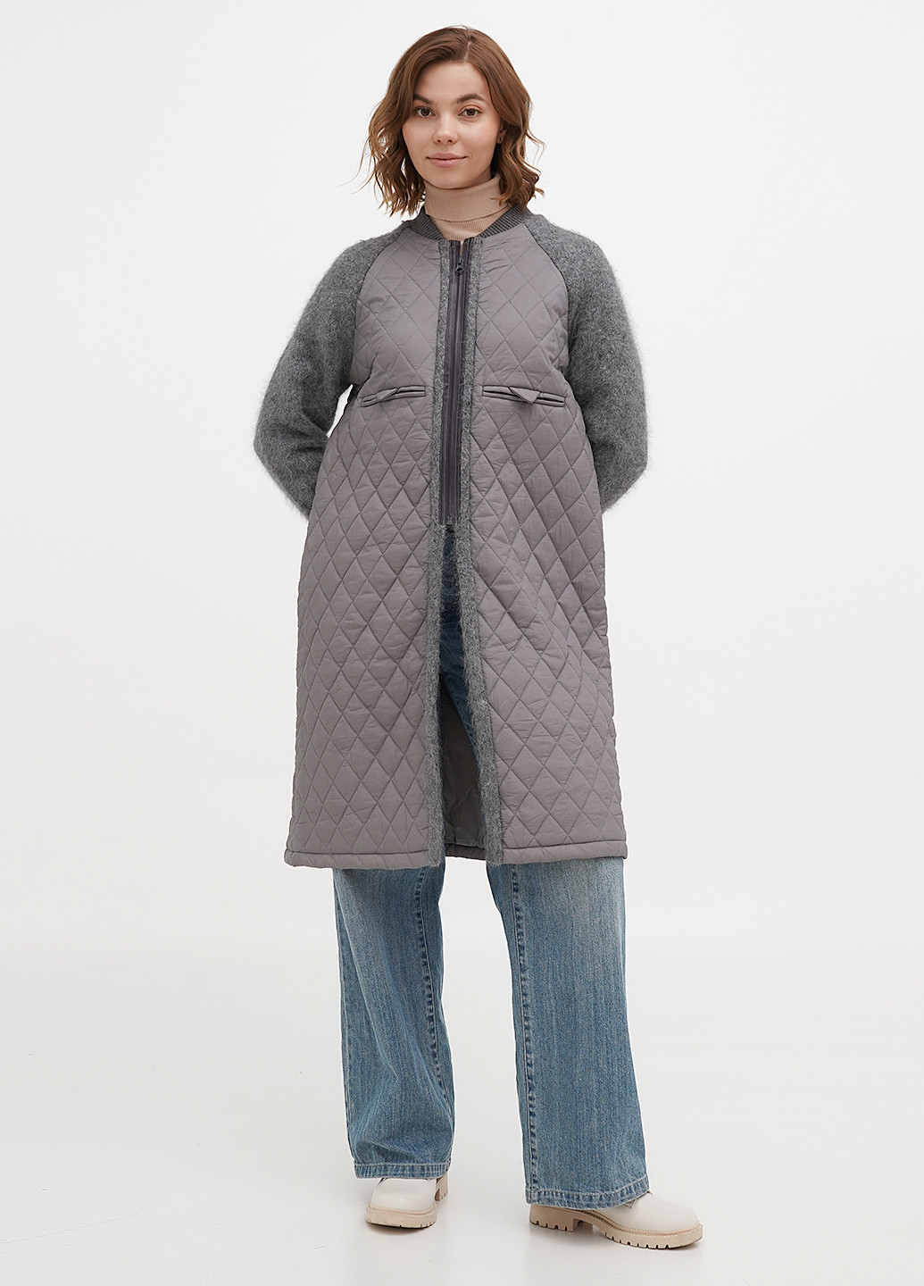 Сірий демісезонний Пуховик No Brand