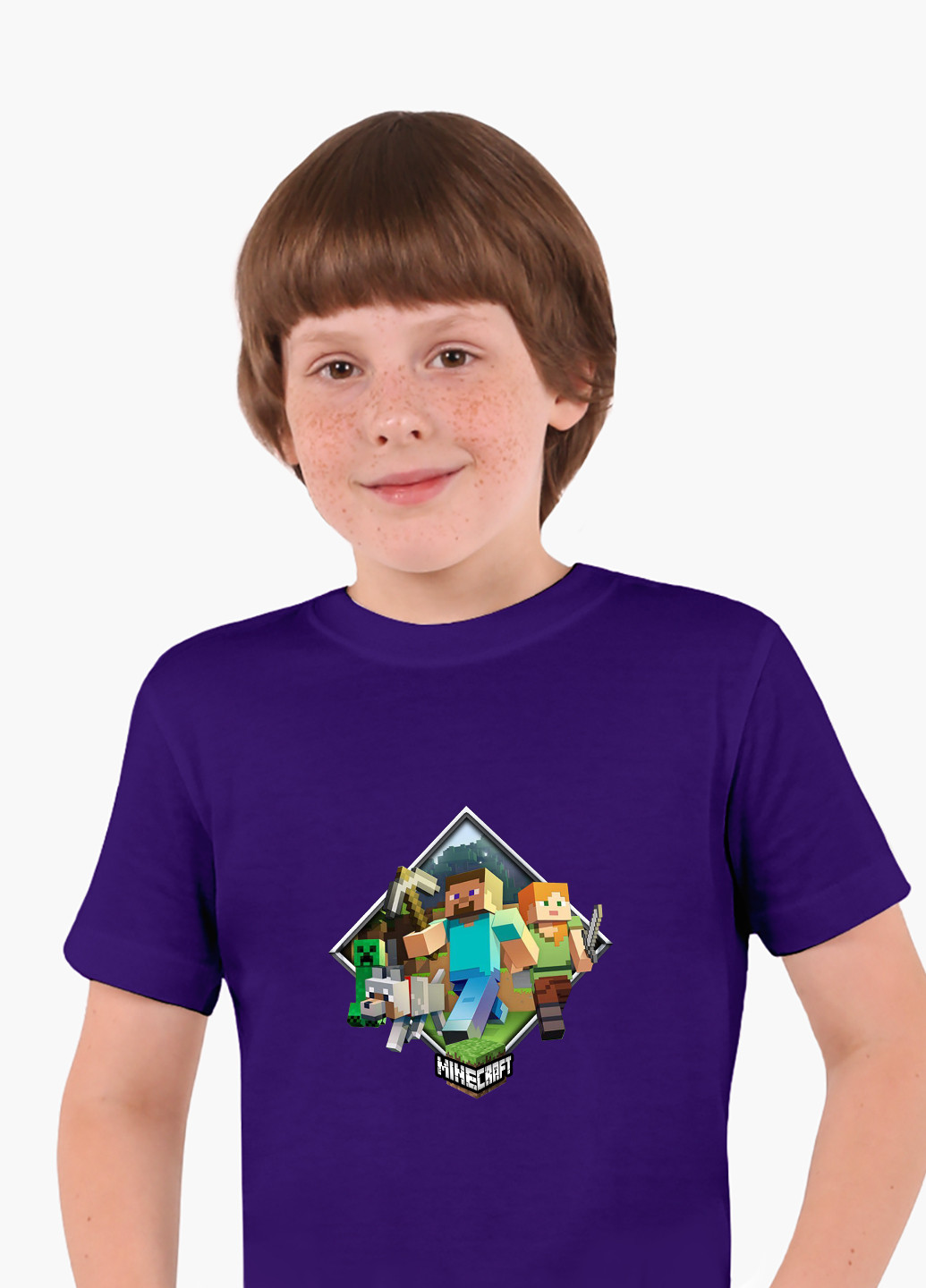 Фиолетовая демисезонная футболка детская майнкрафт (minecraft)(9224-1175) MobiPrint