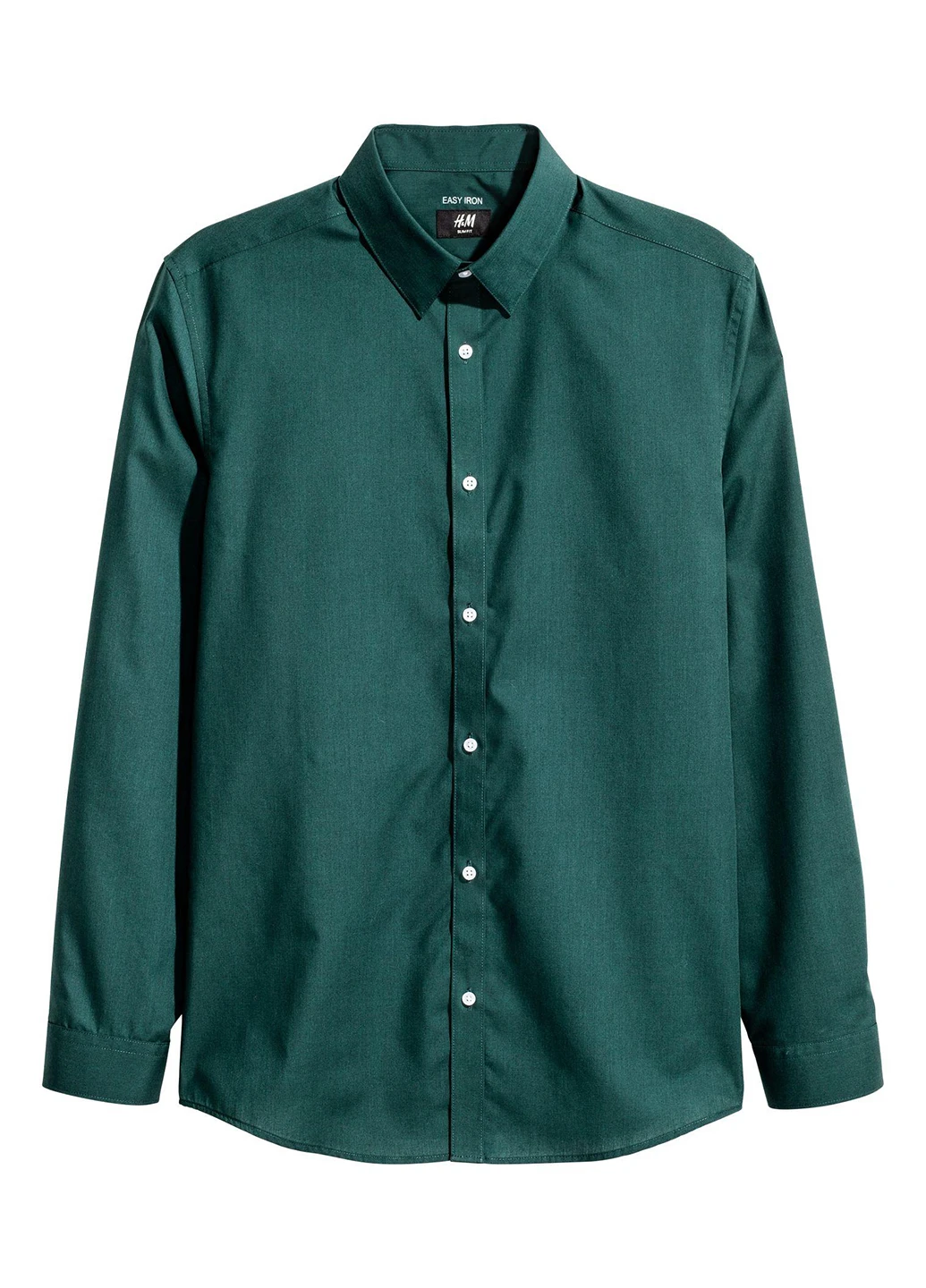 Темно-зеленая классическая рубашка однотонная H&M