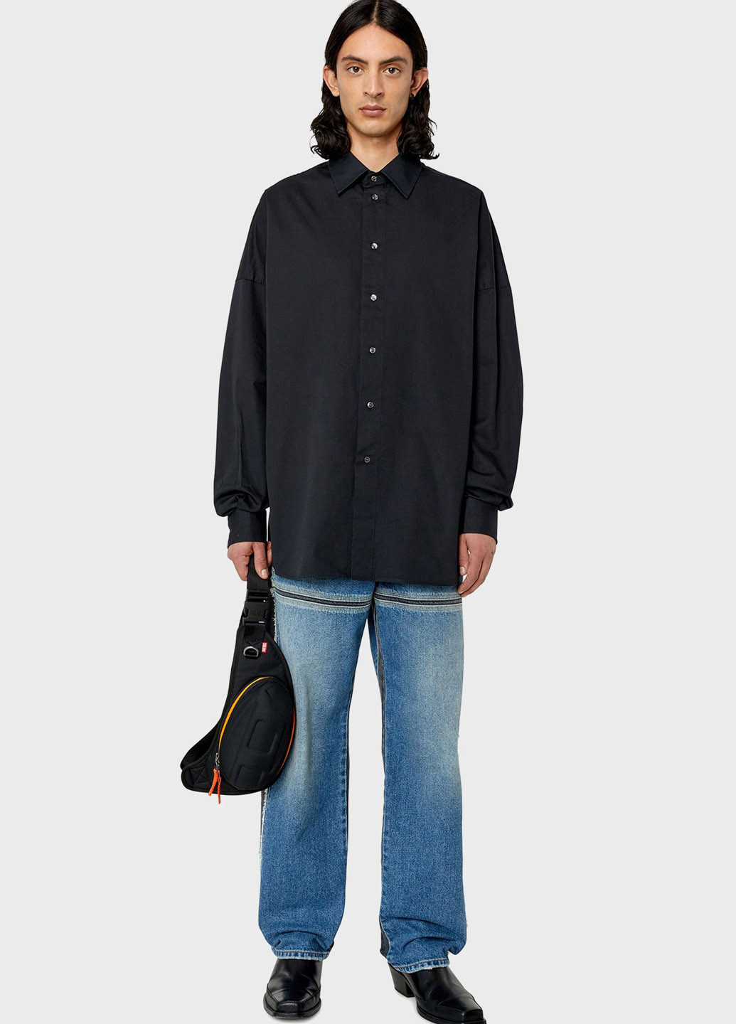 Черная классическая, кэжуал рубашка однотонная Diesel