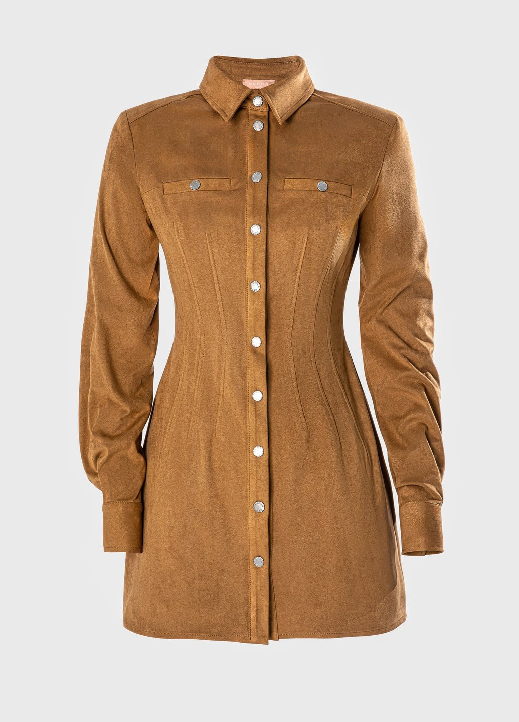 Коричневое кэжуал платье рубашка Gepur однотонное