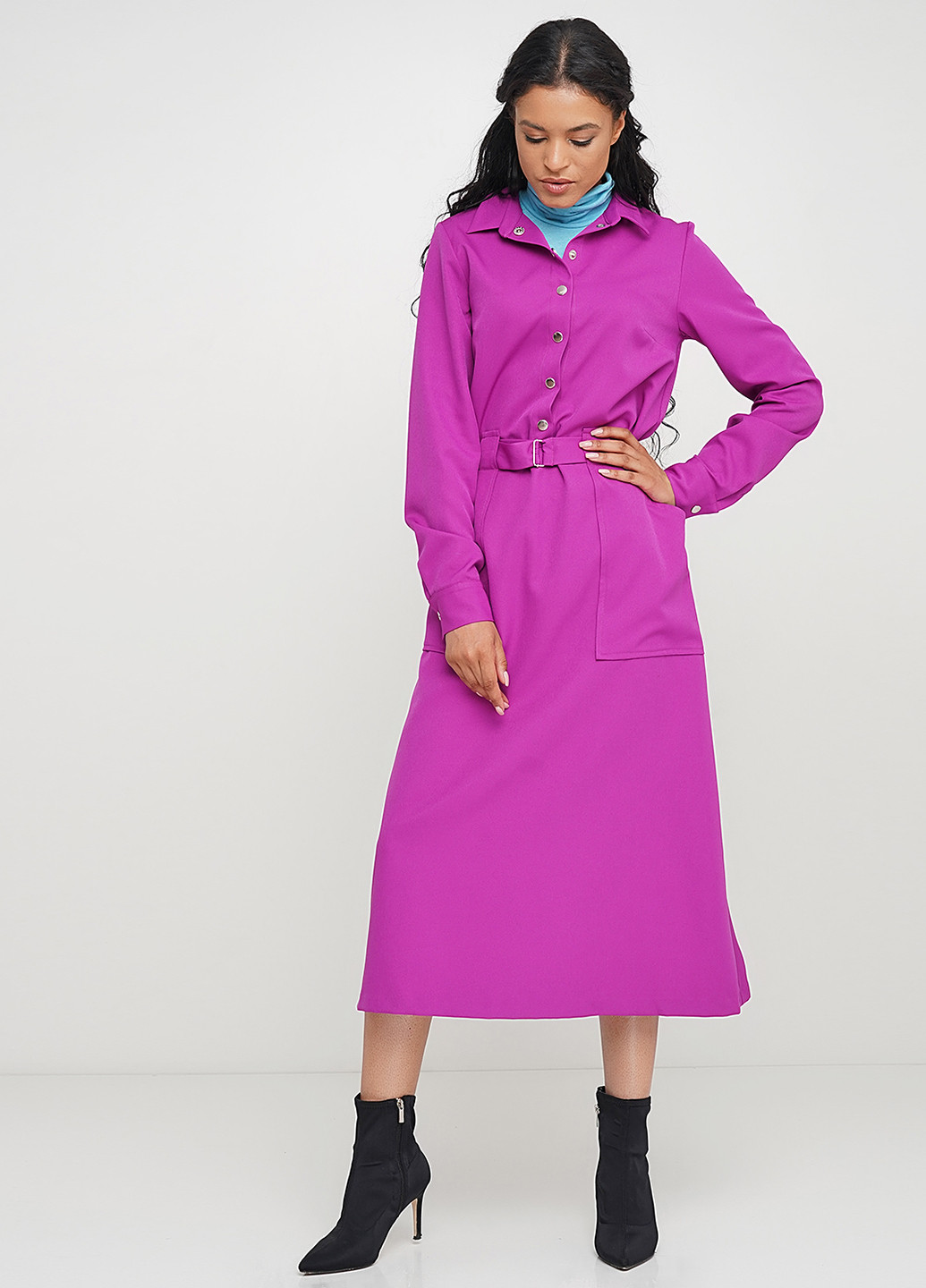 Фиолетовое кэжуал платье рубашка Jhiva однотонное