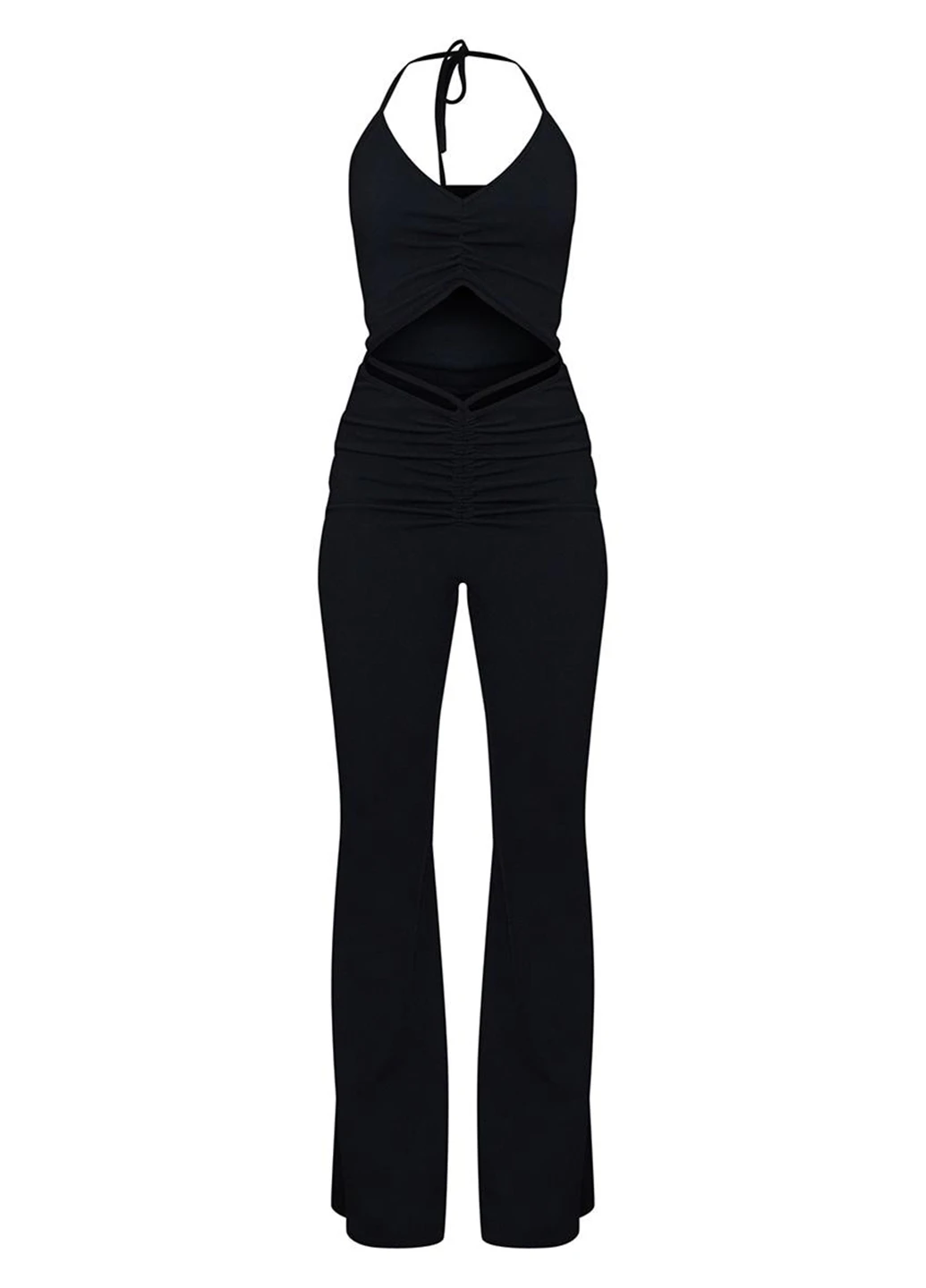 Комбинезон PrettyLittleThing комбинезон-брюки однотонный чёрный кэжуал полиэстер