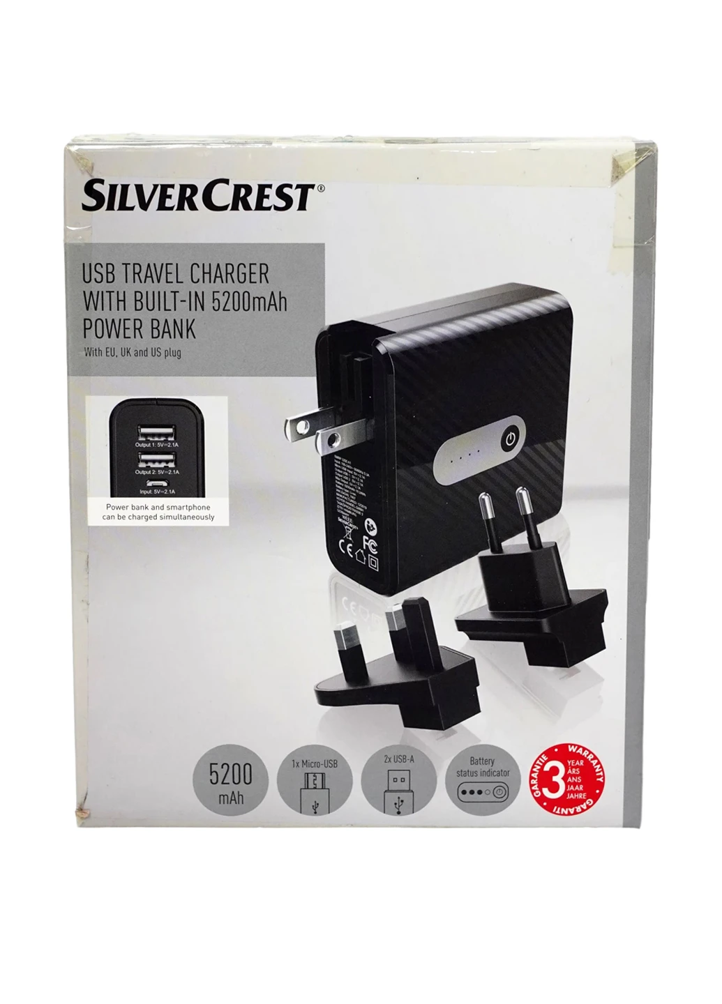 Зарядний пристрій дорожнього з Powerbank 5200 мАч, 15х18х5 см Silver Crest (199884585)
