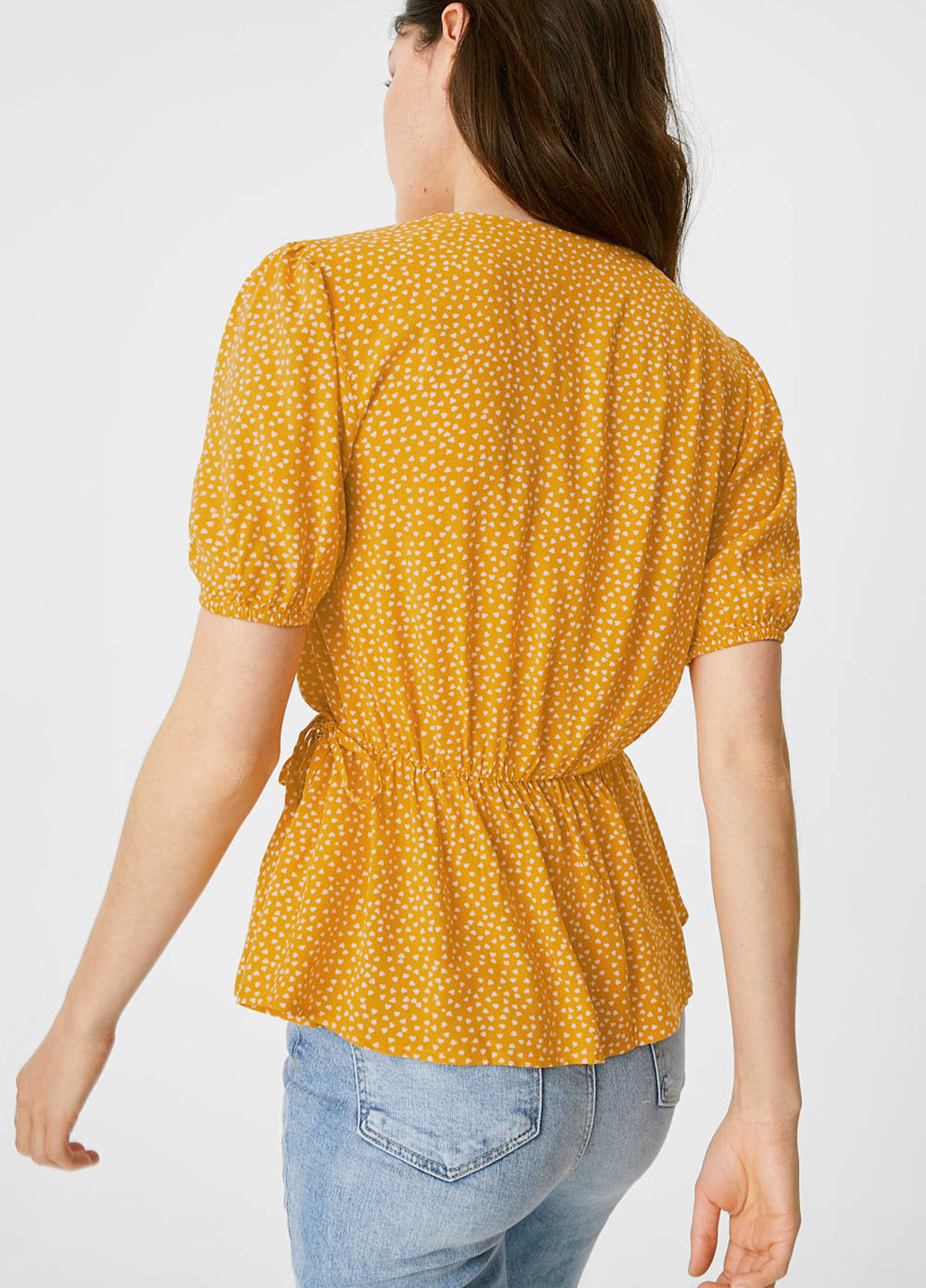 Жовта літня блуза з баскою, на запах C&A
