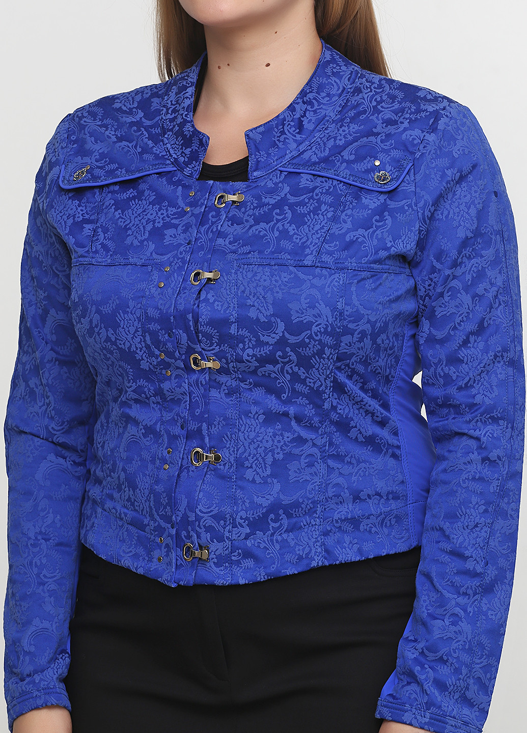 Темно-синий женский жакет Sassofono с орнаментом - демисезонный