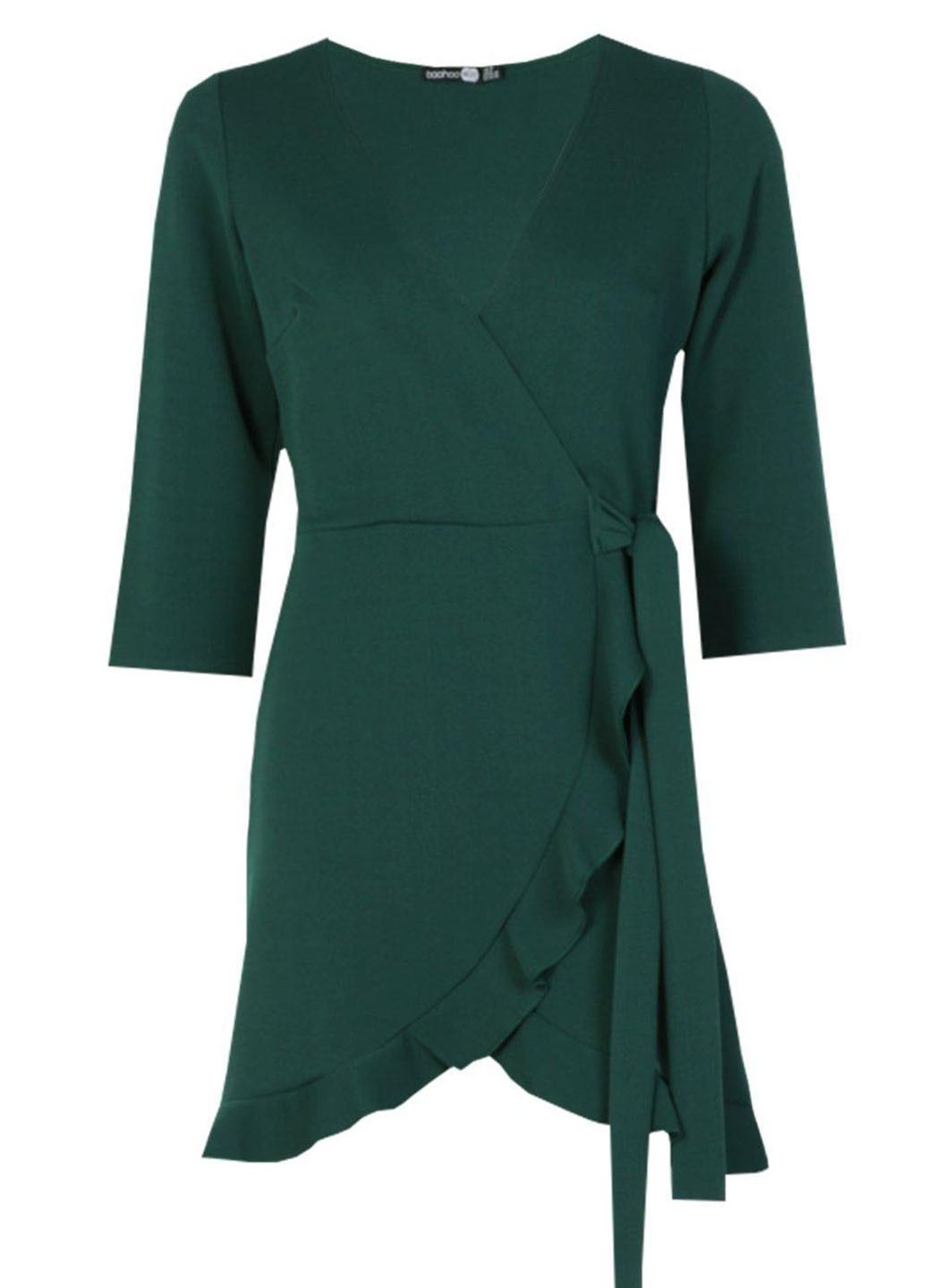 Темно-зеленое кэжуал платье на запах Boohoo однотонное