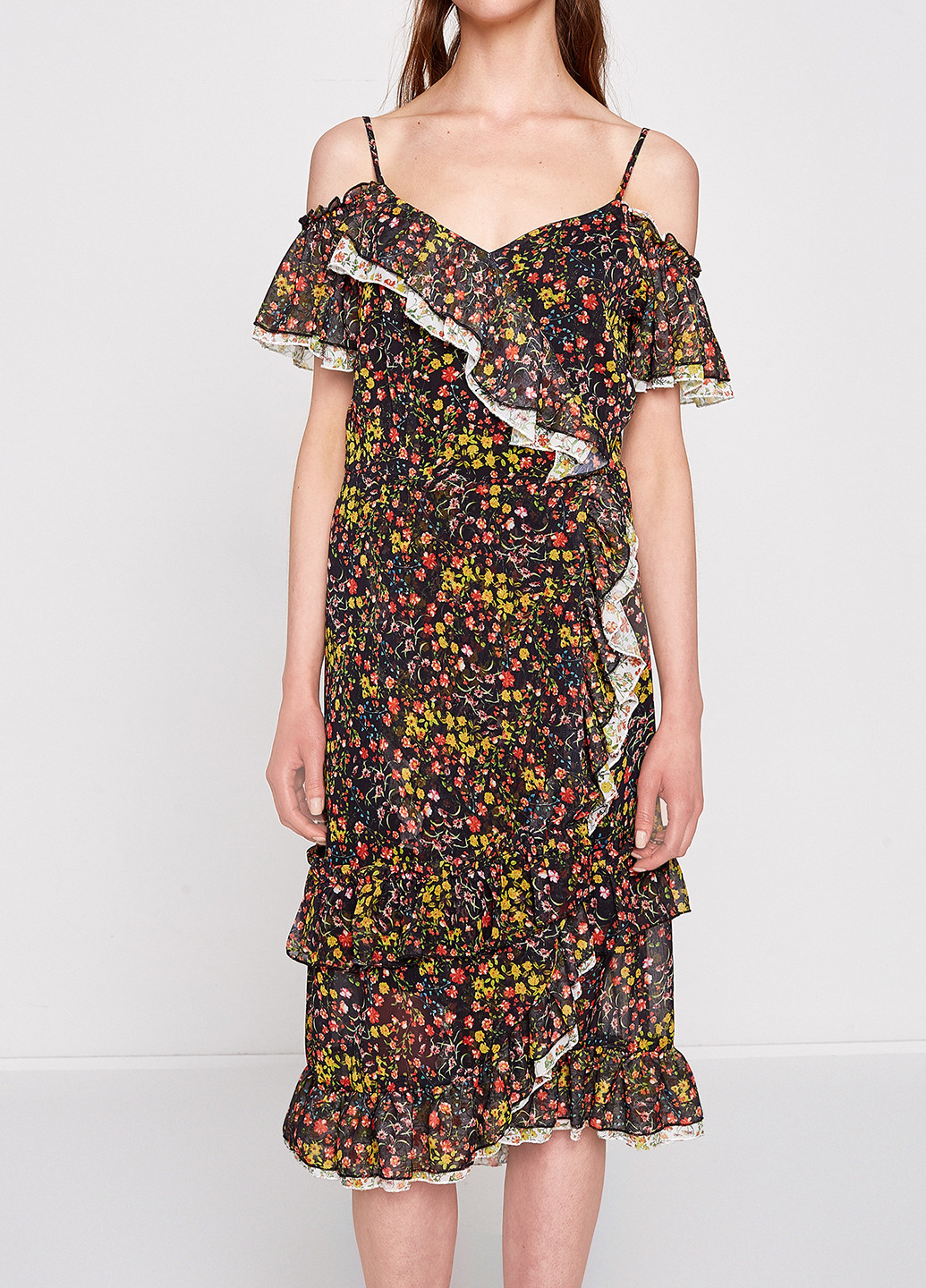 Комбінована кежуал плаття, сукня з відкритими плечима KOTON з квітковим принтом